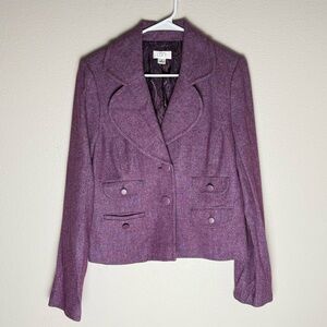 Loft Purple Wool Blend Tweed Blazer Jacket Size 8